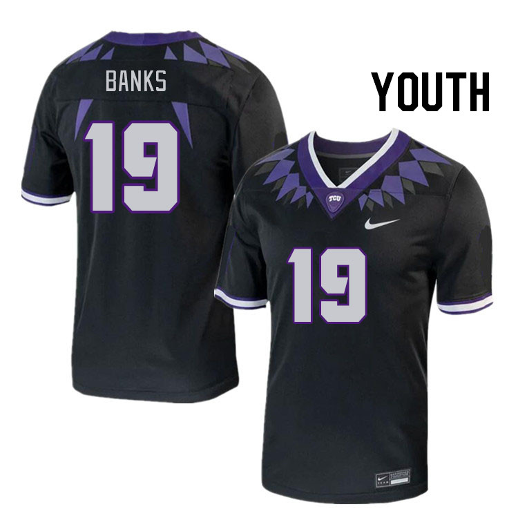 Youth #19 Shadrach Banks TCU Horned Frogs 2023 College Footbal Jerseys Stitched-Black - Click Image to Close